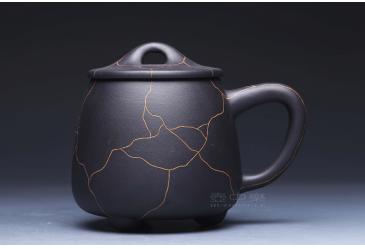 宜兴紫砂壶作品：冰纹石瓢盖杯-陶艺艺人